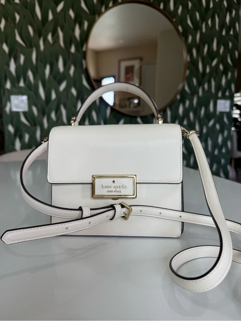 kate spade Cream Leather Top-Handle Satchel with Gold Hardware